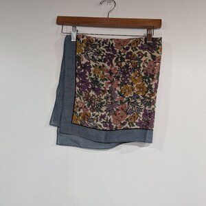 Liberty of London Wool Floral Scarf Blue-Grey Purple Gold